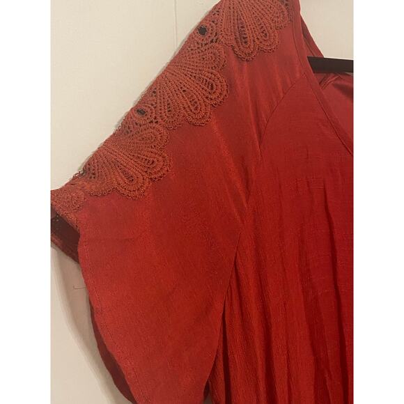 Indigo Rose Red Lace Sleeve Button Front Tiered Dress Women’s 2X - Picture 3 of 8